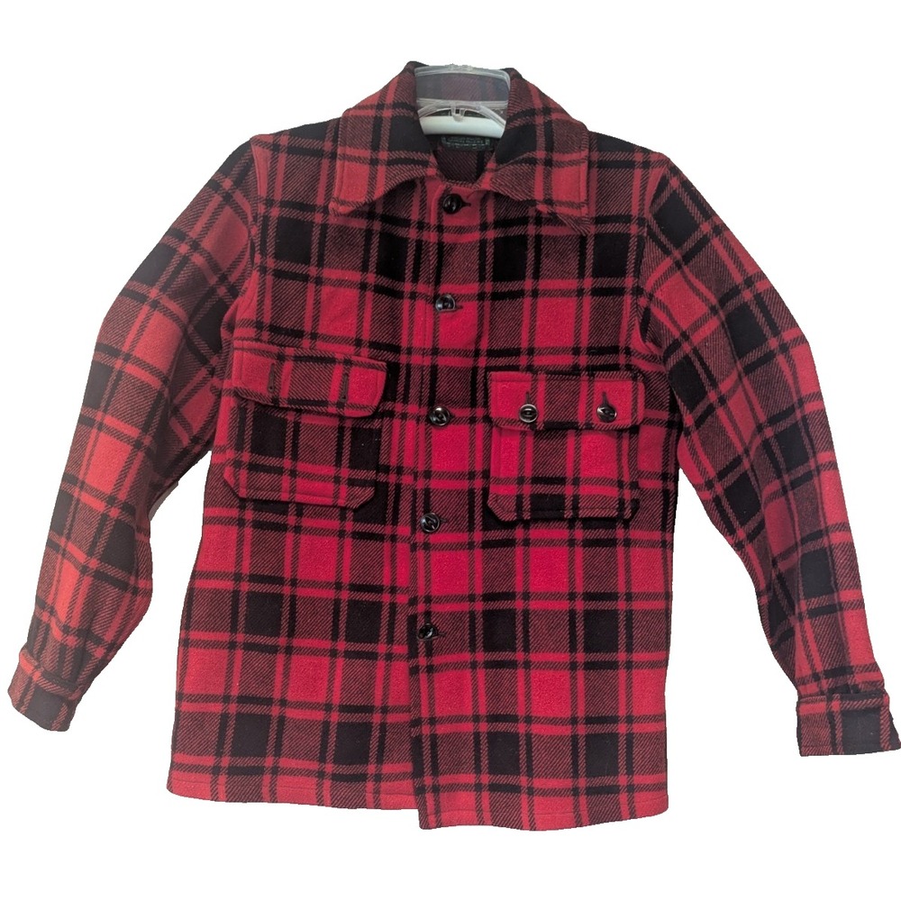 Chippewa Wool 1950s 1960s Buffalo Plaid Red Flannel Shirt size S Hiking Camping